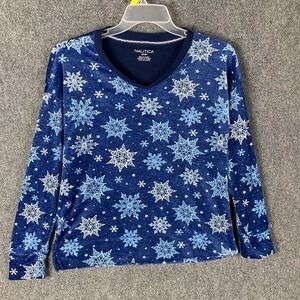 Nautica Sleep Shirt Women's Small Fleece Snowflakes Polyester Blend Adults‎ S